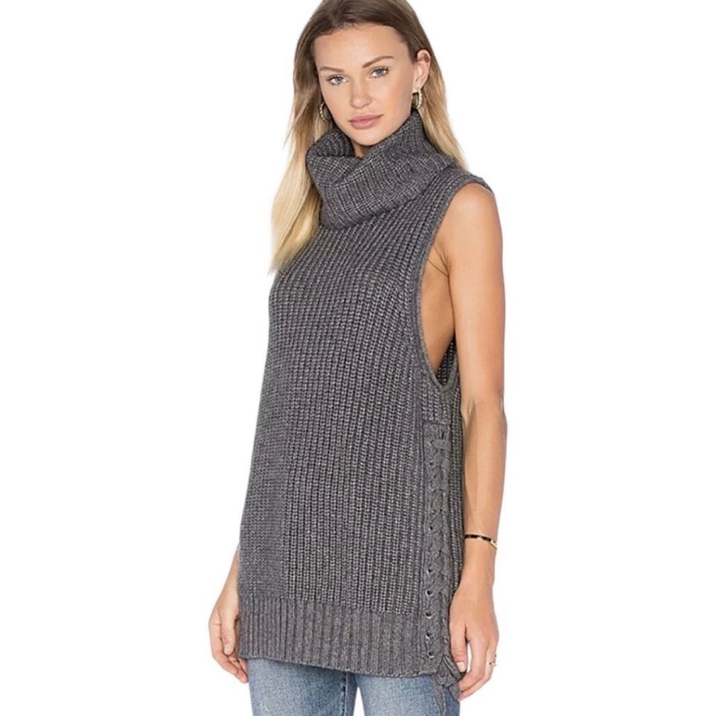 Autumn Cashmere Wool Lace Up Sleeveless Cowl Turtleneck Sweater Xs